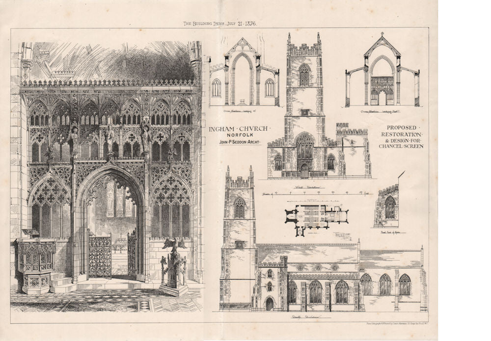 Ingham church, Norfolk; proposed restoration. John P. Seddon, Architect 1876